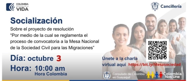 Este martes 3 de octubre participa en la socialización de la Convocatoria a la Mesa Nacional de la Sociedad Civil para las Migraciones