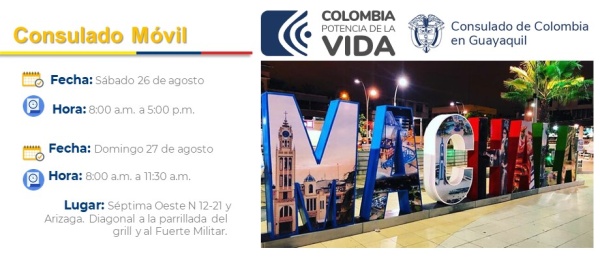 Jornada de Consulado Móvil en Machala el 26 y 27 de agosto de 2023