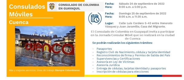 Participa de la jornada Consular Móvil en Cuenca este 24 y 25 de septiembre de 2022 