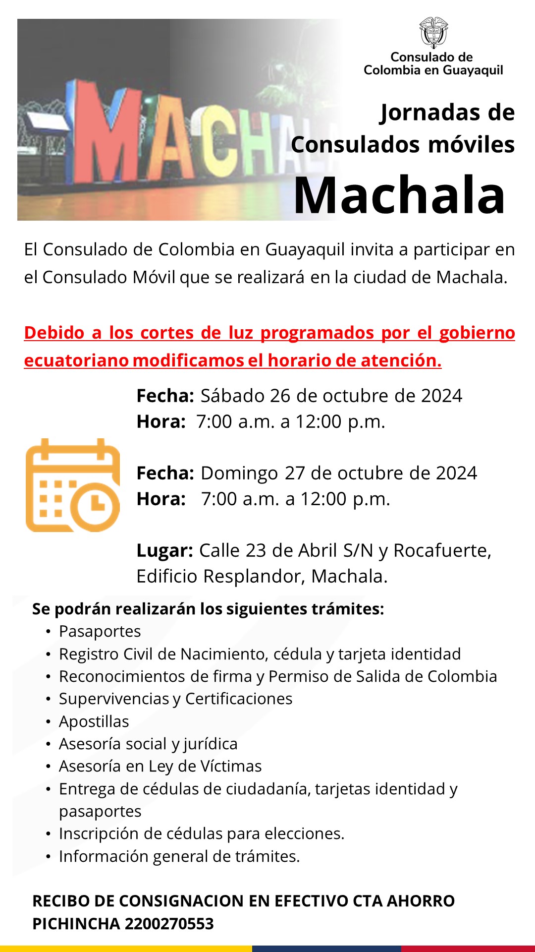 Consulado Móvil en Machala en octubre 2024