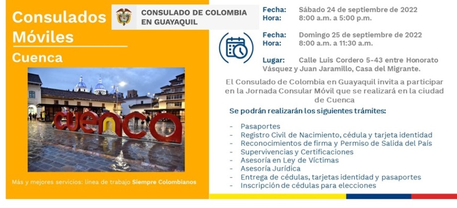 Participa de la jornada Consular Móvil en Cuenca este 24 y 25 de septiembre de 2022 