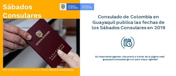 Consulado de Colombia en Guayaquil publica las fechas de los Sábados Consulares en 2019