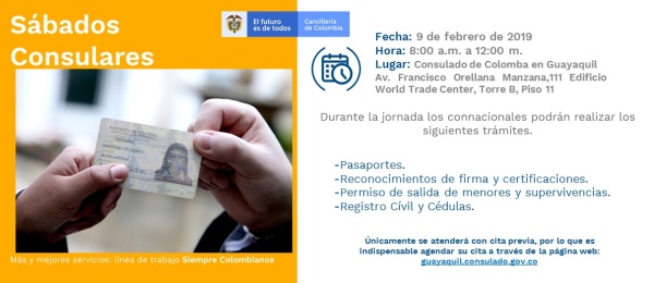 Jornada de Sábado Consular en Guayaquil el 9 de febrero de 2019